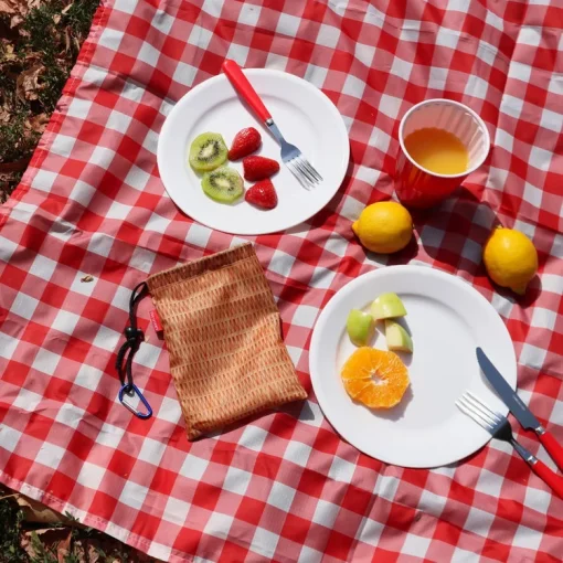 76"x53" Red Gingham Picnic Blanket - Image 4